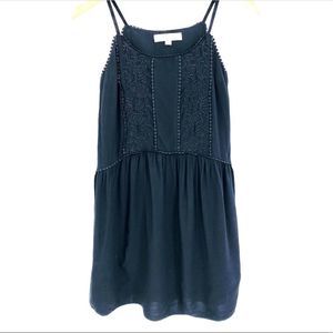 Loft extra small petite flowy lace-front black dress